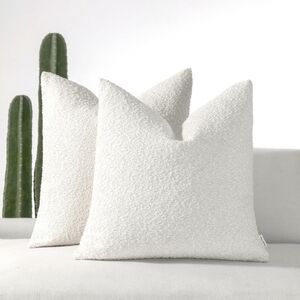 Roman deco set of 2 snowy white boucle pillow covers